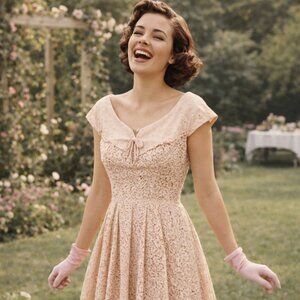 Vintage Dress Women XS Pink Lace Feminine1950s Church Easter Coquette Wedding